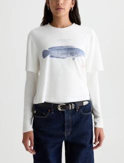 Charli Crew Ag Gyotaku Powder Relaxed Linen Short Sleeve Tee WOMENS TOPS Photo 2