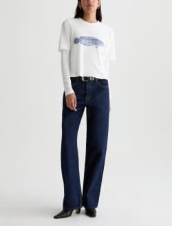 Charli Crew Ag Gyotaku Powder Relaxed Linen Short Sleeve Tee WOMENS TOPS Photo 5