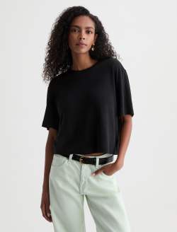 Charli Crew Super Black Relaxed Linen Short Sleeve Tee WOMENS TOPS Photo 2