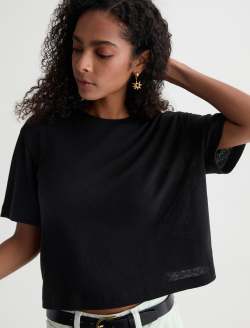 Charli Crew Super Black Relaxed Linen Short Sleeve Tee WOMENS TOPS Photo 3