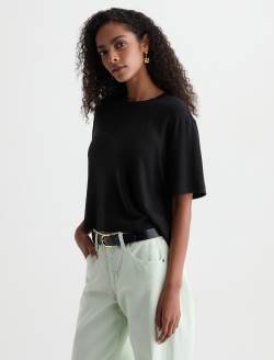 Charli Crew Super Black Relaxed Linen Short Sleeve Tee WOMENS TOPS Photo 7
