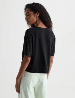 Charli Crew Super Black Relaxed Linen Short Sleeve Tee WOMENS TOPS Photo 8