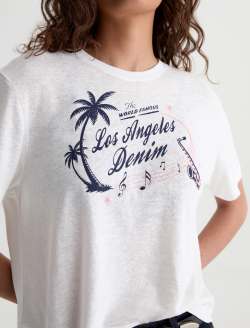 Charli Crew P The World Famous Denim Relaxed Linen Short Sleeve Tee WOMENS TOPS Photo 3