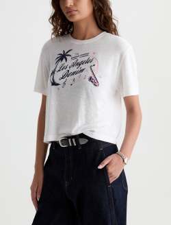 Charli Crew P The World Famous Denim Relaxed Linen Short Sleeve Tee WOMENS TOPS Photo 7