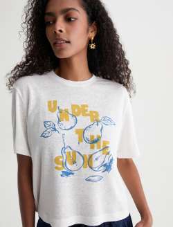 Charli Crew Under The Sun Powder Relaxed Linen Short Sleeve Tee WOMENS TOPS Photo 3