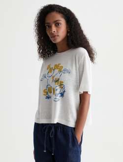 Charli Crew Under The Sun Powder Relaxed Linen Short Sleeve Tee WOMENS TOPS Photo 7
