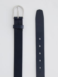 Siena Belt Navy/Silver Classic Italian Leather Belt ACCESSORIES Photo 2