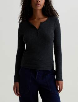 Jessa Tee Heather Charcoal Long Sleeve Henley WOMENS TOPS Photo 2