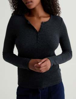 Jessa Tee Heather Charcoal Long Sleeve Henley WOMENS TOPS Photo 3