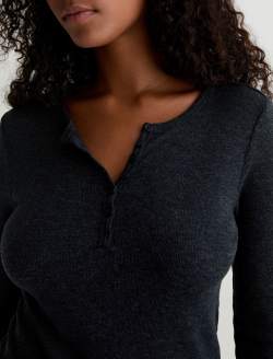 Jessa Tee Heather Charcoal Long Sleeve Henley WOMENS TOPS Photo 6