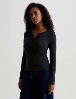 Jessa Tee Heather Charcoal Long Sleeve Henley WOMENS TOPS Photo 7