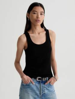 Ashley Tank Super Black Essentials Rib Knit  WOMENS TOPS Photo 2