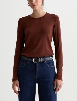 Julia Long Sleeve Chestnut Essentials Rib Top WOMENS TOPS Photo 2