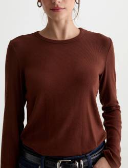 Julia Long Sleeve Chestnut Essentials Rib Top WOMENS TOPS Photo 3