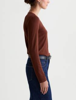 Julia Long Sleeve Chestnut Essentials Rib Top WOMENS TOPS Photo 4