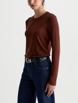 Julia Long Sleeve Chestnut Essentials Rib Top WOMENS TOPS Photo 7