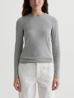 Julia Long Sleeve Heather Grey Essentials Rib Top WOMENS TOPS Photo 2