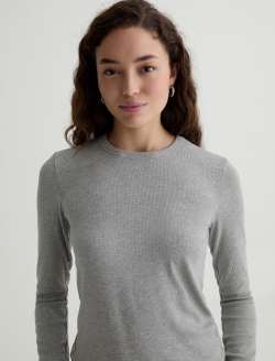 Julia Long Sleeve Heather Grey Essentials Rib Top WOMENS TOPS Photo 3