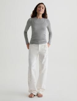 Julia Long Sleeve Heather Grey Essentials Rib Top WOMENS TOPS Photo 5
