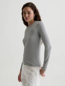 Julia Long Sleeve Heather Grey Essentials Rib Top WOMENS TOPS Photo 7