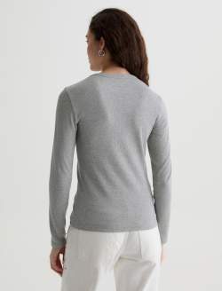 Julia Long Sleeve Heather Grey Essentials Rib Top WOMENS TOPS Photo 8