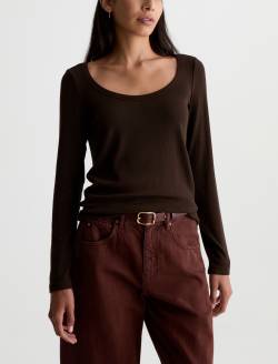 Giah Long Sleeve Burnt Umber Essential Scoop Neck WOMENS TOPS Photo 2