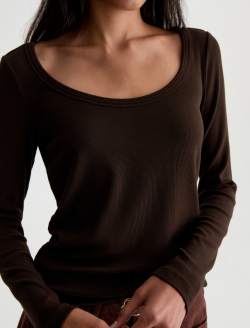 Giah Long Sleeve Burnt Umber Essential Scoop Neck WOMENS TOPS Photo 3