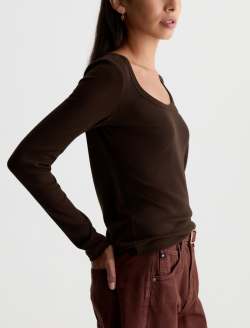Giah Long Sleeve Burnt Umber Essential Scoop Neck WOMENS TOPS Photo 4
