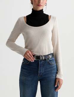 Giah Long Sleeve Heather Oatmilk Essential Scoop Neck WOMENS TOPS Photo 2