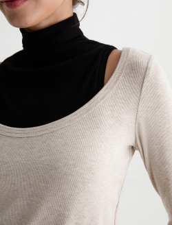 Giah Long Sleeve Heather Oatmilk Essential Scoop Neck WOMENS TOPS Photo 6