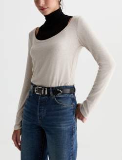 Giah Long Sleeve Heather Oatmilk Essential Scoop Neck WOMENS TOPS Photo 7