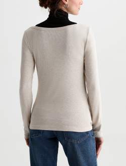 Giah Long Sleeve Heather Oatmilk Essential Scoop Neck WOMENS TOPS Photo 8