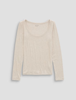 Giah Long Sleeve Heather Oatmilk Essential Scoop Neck WOMENS TOPS Photo 1