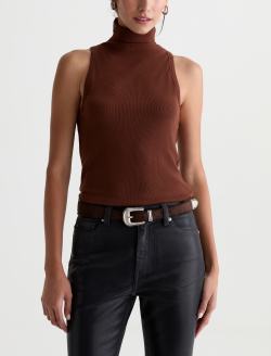 Faey Sleeveless Turtleneck Chestnut Essentials Rib Knit WOMENS TOPS Photo 2