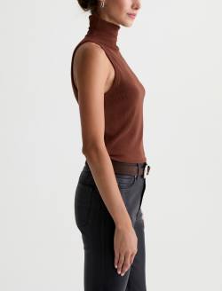 Faey Sleeveless Turtleneck Chestnut Essentials Rib Knit WOMENS TOPS Photo 4