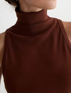 Faey Sleeveless Turtleneck Chestnut Essentials Rib Knit WOMENS TOPS Photo 6