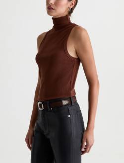 Faey Sleeveless Turtleneck Chestnut Essentials Rib Knit WOMENS TOPS Photo 7