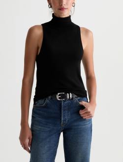 Faey Sleeveless Turtleneck Super Black Essentials Rib Knit WOMENS TOPS Photo 2