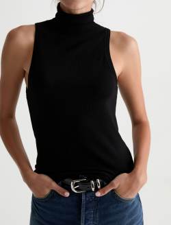 Faey Sleeveless Turtleneck Super Black Essentials Rib Knit WOMENS TOPS Photo 3
