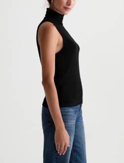 Faey Sleeveless Turtleneck Super Black Essentials Rib Knit WOMENS TOPS Photo 4