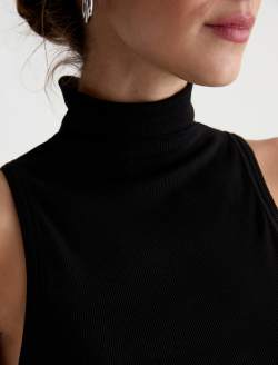 Faey Sleeveless Turtleneck Super Black Essentials Rib Knit WOMENS TOPS Photo 6
