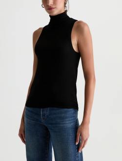 Faey Sleeveless Turtleneck Super Black Essentials Rib Knit WOMENS TOPS Photo 7