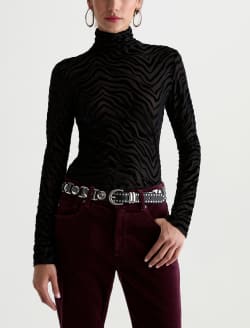 Chels Velvet Turtleneck Wild Lines Slim Rib Knit WOMENS TOPS Photo 2
