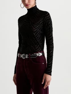Chels Velvet Turtleneck Wild Lines Slim Rib Knit WOMENS TOPS Photo 7