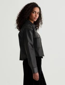 Fala Jacket Leatherette Super Black Relaxed Shirt Jacket WOMENS TOPS Photo 4