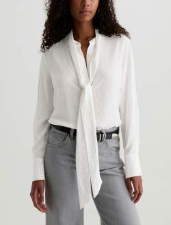 Lora Tie Neck Shirt Powder Lurex Dotted Voile WOMENS TOPS Photo 2