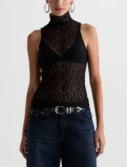 Faey Sleeveless Turtleneck Super Black Essentials Lace Top WOMENS TOPS Photo 2