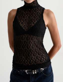 Faey Sleeveless Turtleneck Super Black Essentials Lace Top WOMENS TOPS Photo 3