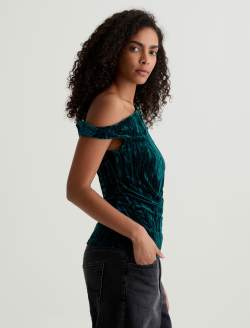 Rachel Velvet Deep Lagoon Cold Shoulder Top WOMENS TOPS Photo 4