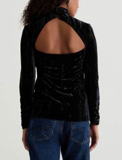 Candice Turtleneck Super Black Open Back Crushed Velvet WOMENS TOPS Photo 8
